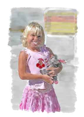 Digital Watercolor: Girl with Toy