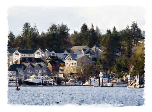 Digital watercolor - Canoeing on Eagle Harbor